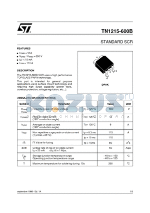 TN1215-600B datasheet - STANDARD SCR