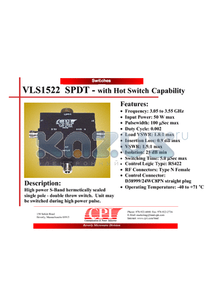 VLS1522 datasheet - SPDT - with Hot Switch Capability