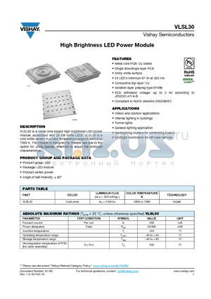 VLSL30 datasheet - High Brightness LED Power Module