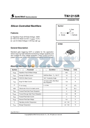 TN1215R datasheet - Silicon Controlled Rectifiers