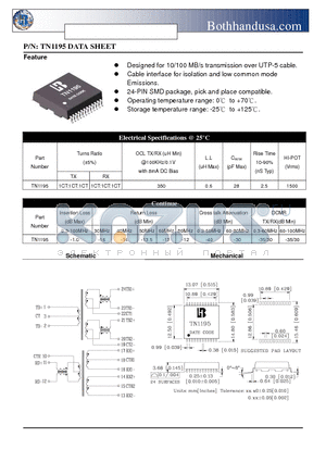 TN1195 datasheet - 10/100 BASE-T TRANSFORMER