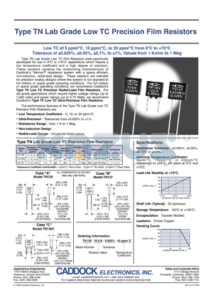 TN137 datasheet - Lab Grade Low TC Precision Film Resistors