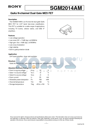 SGM2014 datasheet - GaAs N-channel Dual Gate MES FET