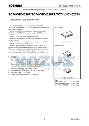 TC74VHC4020FK datasheet - 14-Stage Ripple Carry Binary Counter