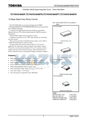 TC74VHC4040FN datasheet - 12-Stage Ripple Carry Binary Counter