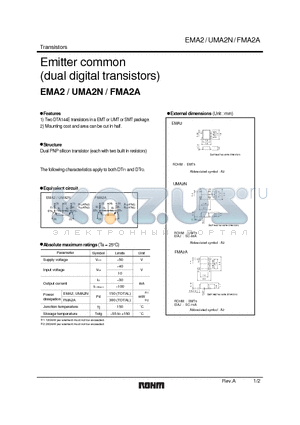 UMA2N datasheet - Emitter common (dual digital transistors)