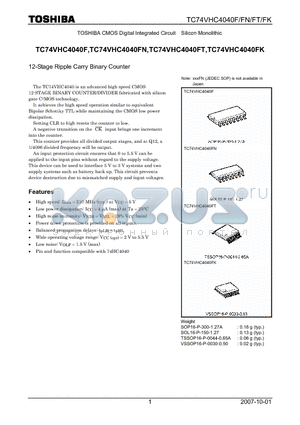 TC74VHC4040F_07 datasheet - 12-Stage Ripple Carry Binary Counter