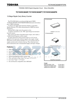 TC74VHC4040F_12 datasheet - 12-Stage Ripple Carry Binary Counter