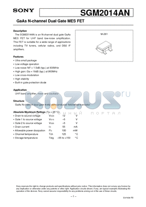 SGM2014AN datasheet - GaAs N-channel Dual Gate MES FET