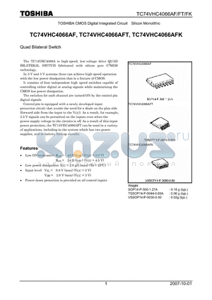 TC74VHC4066AFT datasheet - Quad Bilateral Switch