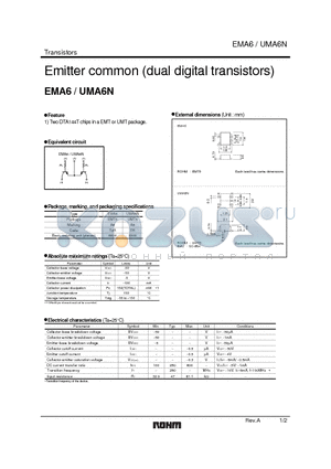 UMA6N datasheet - Emitter common (dual digital transistors)