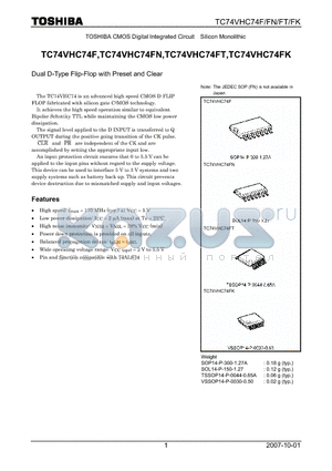 TC74VHC74FK datasheet - Dual D-Type Flip-Flop with Preset and Clear