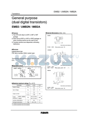 UMB2N datasheet - General purpose(dual digital transistors)