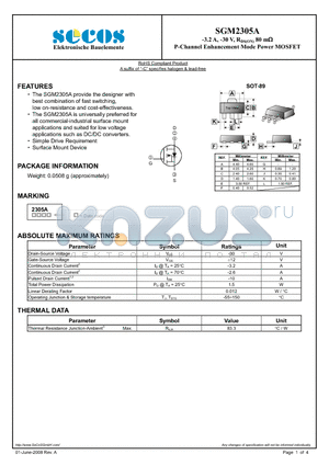 SGM2305A datasheet - P-Channel Enhancement Mode Power MOSFET