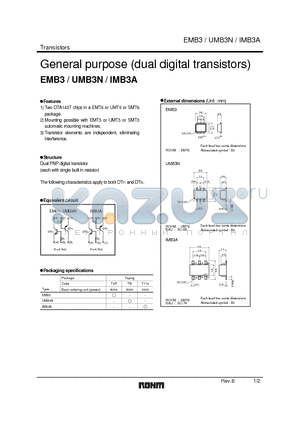 UMB3N datasheet - General purpose (dual digital transistors)