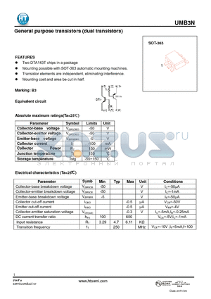 UMB3N datasheet - General purpose transistors (dual transistors)