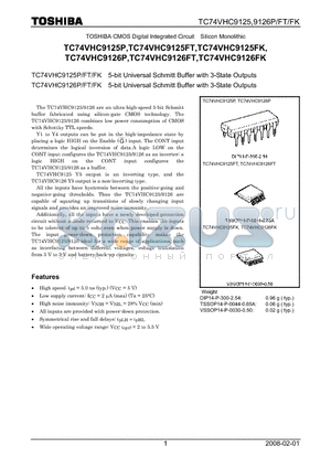 TC74VHC9125P datasheet - 5-bit Universal Schmitt Buffer with 3-State Outputs