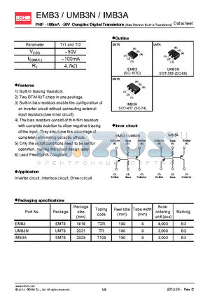 UMB4NTN datasheet - PNP -100mA -50V Complex Digital Transistors