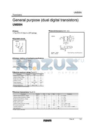 UMB8N datasheet - General purpose (dual digital transistors)