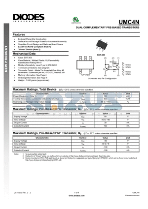 UMC4N datasheet - DUAL COMPLEMENTARY PRE-BIASED TRANSISTORS