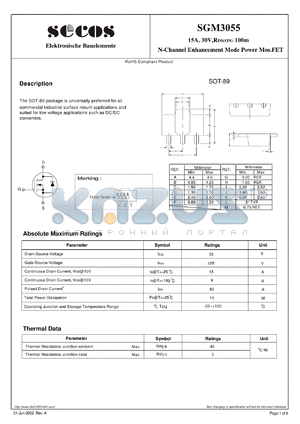 SGM3055 datasheet - N-Channel Enhancement Mode Power Mos.FET