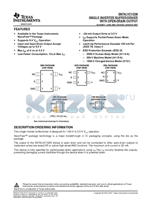 SN74LVC1G06 datasheet - SINGLE INVERTER BUFFER/DRIVER WITH OPEN-DRAIN OUTPUT