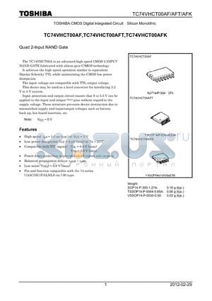 TC74VHCT00AFK_12 datasheet - Quad 2-Input NAND Gate