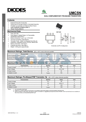 UMC5N datasheet - DUAL COMPLEMENTARY PRE-BIASED TRANSISTORS