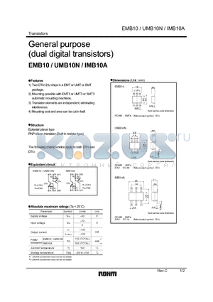 UMB10N datasheet - General purpose (dual digital transistors)