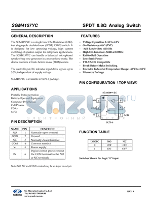 SGM4157YC6/TR datasheet - SPDT 0.8Y Analog Switch