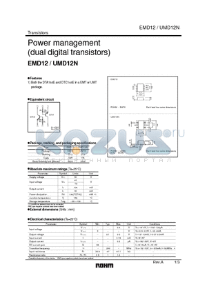UMD12N datasheet - Power management (dual digital transistors)