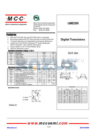 UMD2N datasheet - Digital Transistors