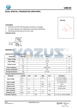 UMD3N datasheet - DUAL DIGITAL TRANSISTOR (NPN PNP)