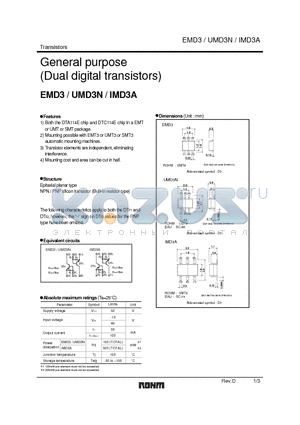 UMD3NTR datasheet - General purpose (Dual digital transistors)