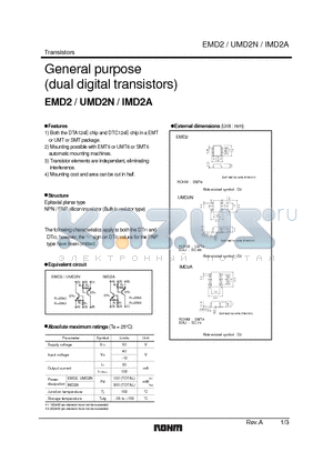 UMD2NTR datasheet - General purpose (dual digital transistors)