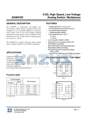 SGM4782YTS/TR datasheet - 0.5Y, High Speed, Low Voltage Analog Switch / Multiplexer