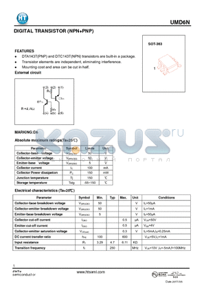 UMD6N datasheet - DIGITAL TRANSISTOR (NPN PNP)