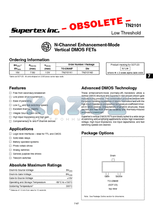 TN2101 datasheet - N-Channel Enhancement-Mode Vertical DMOS FETs