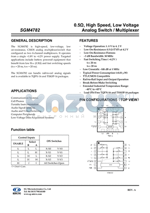 SGM4782 datasheet - 0.5Y, High Speed, Low Voltage Analog Switch / Multiplexer