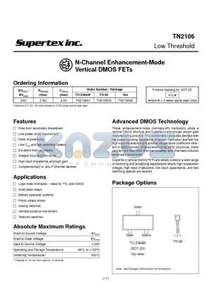 TN2106 datasheet - N-Channel Enhancement-Mode Vertical DMOS FETs