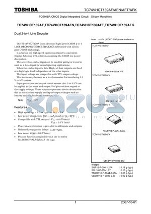 TC74VHCT139AFK datasheet - Dual 2-to-4 Line Decoder