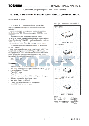 TC74VHCT14AF datasheet - Hex Schmitt Inverter