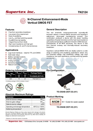 TN2124_07 datasheet - N-Channel Enhancement-Mode Vertical DMOS FET