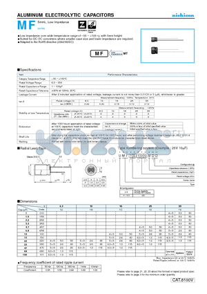 UMF1C100MDD datasheet - ALUMINUM ELECTROLYTIC CAPACITORS