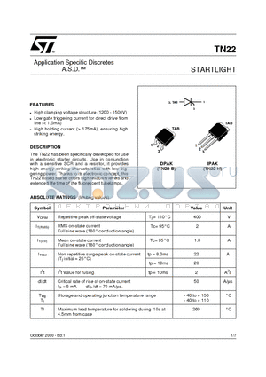 TN22-1200 datasheet - STARTLIGHT(Application Specific Discretes A.S.D.)