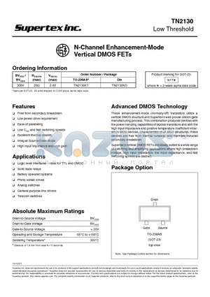 TN2130K1 datasheet - N-Channel Enhancement-Mode Vertical DMOS FETs