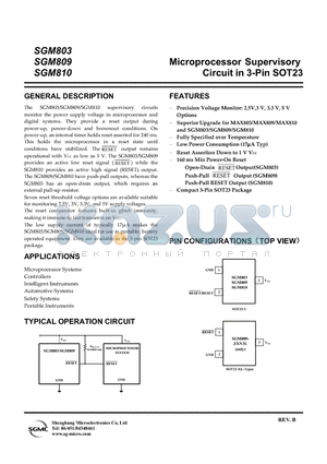 SGM803-LXN3 datasheet - Microprocessor Supervisory Circuit in 3-Pin SOT23
