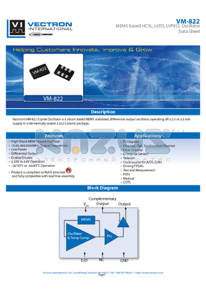 VM-822 datasheet - MEMS based HCSL, LVDS, LVPECL Oscillator
