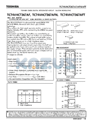 TC74VHCT367AF datasheet - HEX BUS BUFFER. NON-INVERTED, 3-STATE OUTPUTS