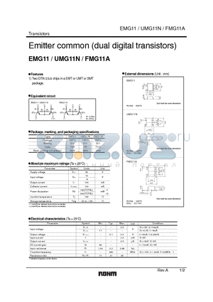 UMG11N datasheet - Emitter common (dual digital transistors)